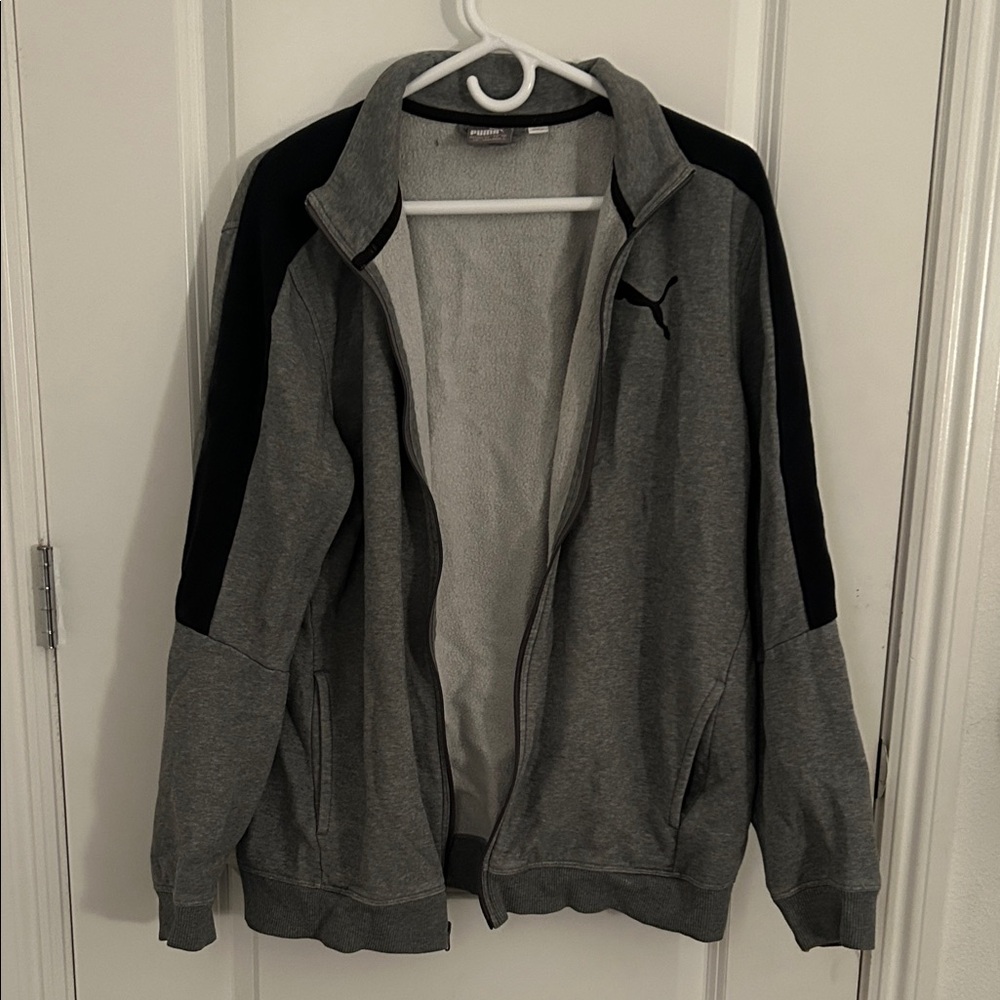 Puma Men's Zip-Up Sweater in Gray and Black